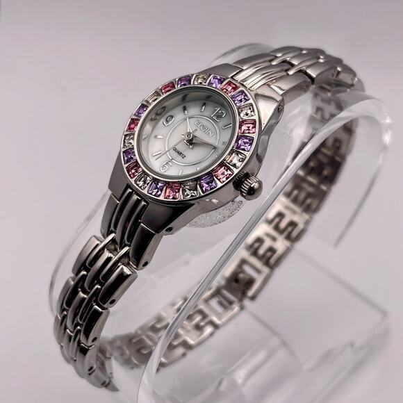 Elgin Women's EG9917ST Quartz Watch, Silver with Multi-Colored Gemstone Bezel - Picture 6 of 9